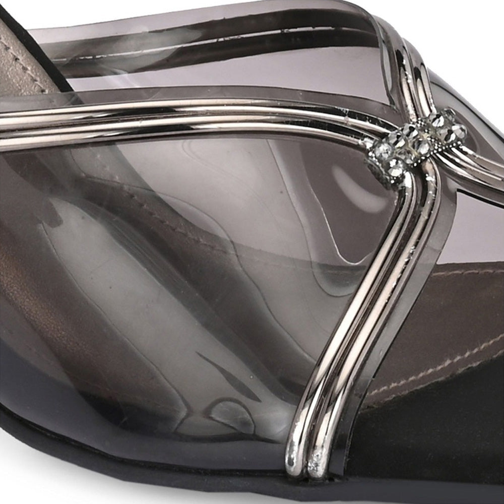 Valentino Women Metallic Clear Strap Block Heel Sandal
