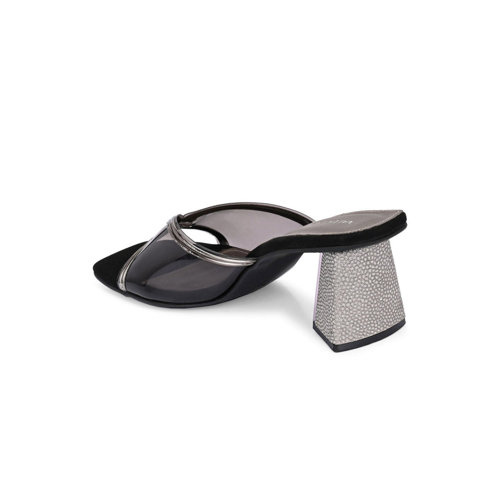 Valentino Women Metallic Clear Strap Block Heel Sandal