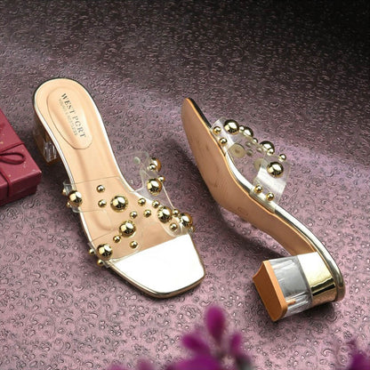 Valentino Women Transparent Gold Studded Block Heels