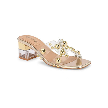 Valentino Women Transparent Gold Studded Block Heels