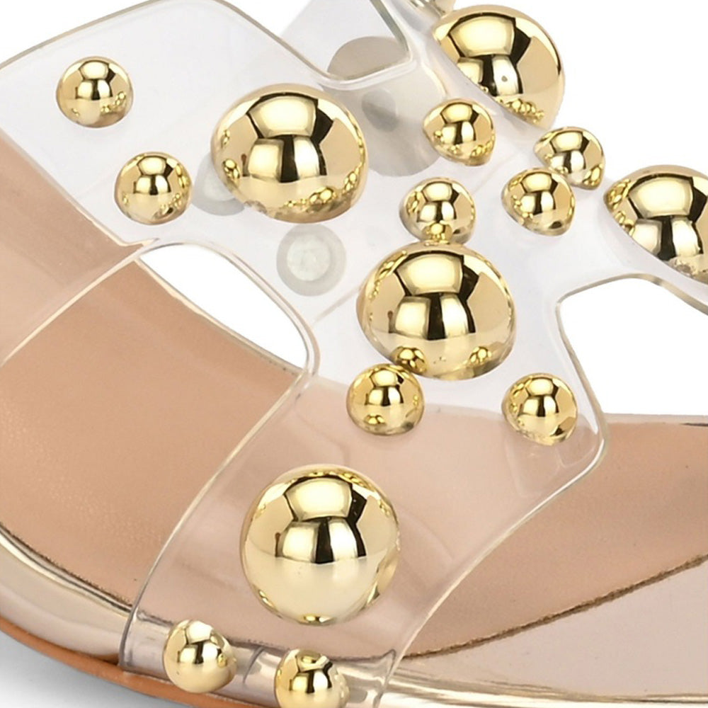 Valentino Women Transparent Gold Studded Block Heels