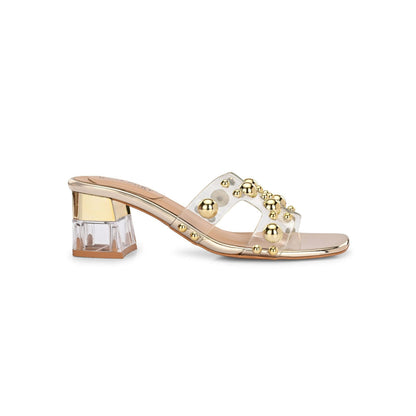 Valentino Women Transparent Gold Studded Block Heels
