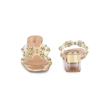 Valentino Women Transparent Gold Studded Block Heels