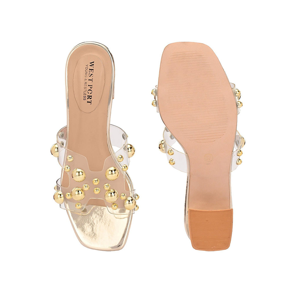 Valentino Women Transparent Gold Studded Block Heels