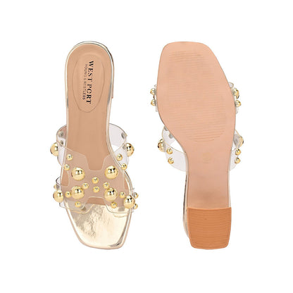 Valentino Women Transparent Gold Studded Block Heels
