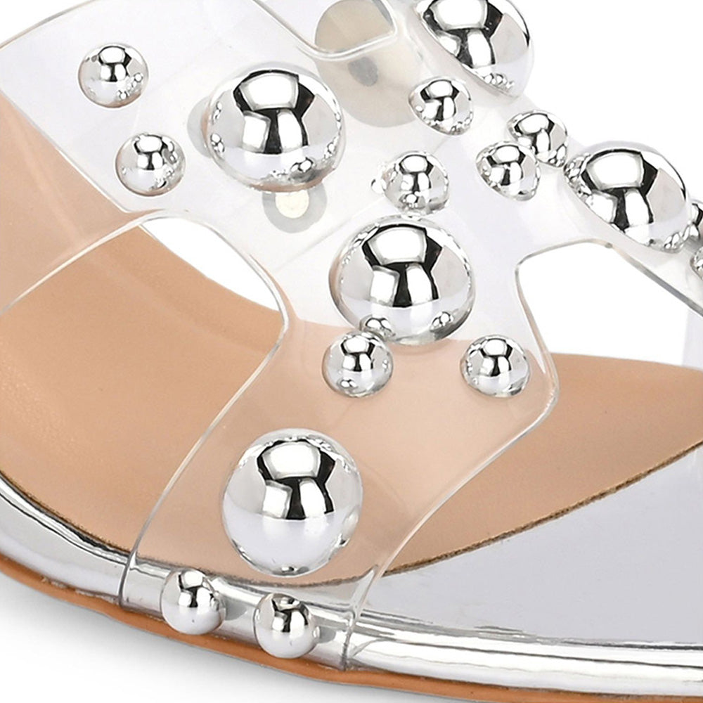 Valentino Women Transparent Silver Studded Block Heels
