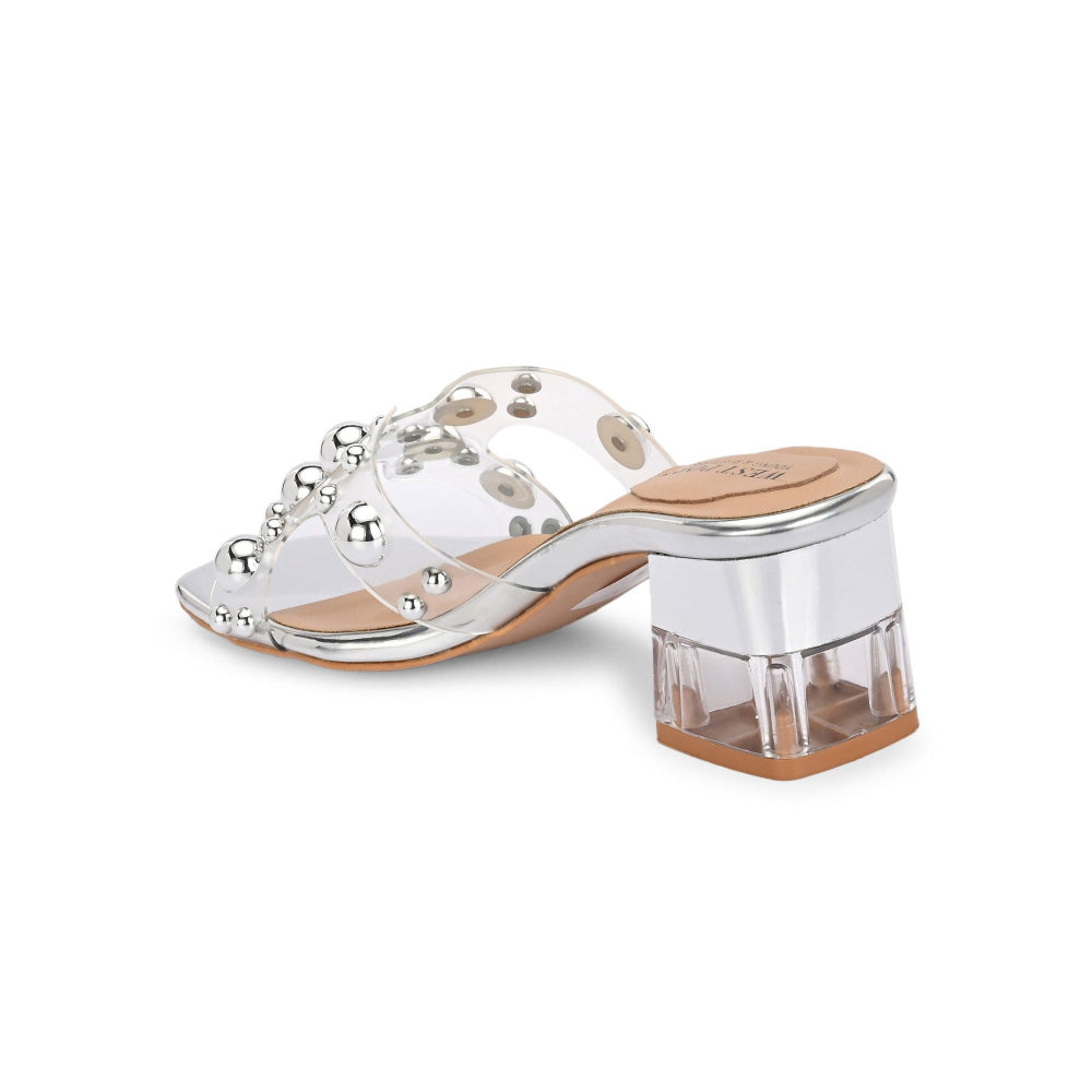Valentino Women Transparent Silver Studded Block Heels