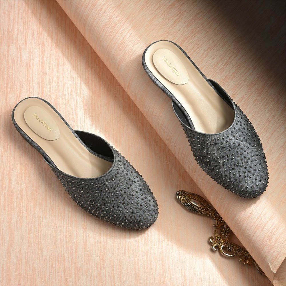 Valentino Women Black Embellished Closed-Toe Mules