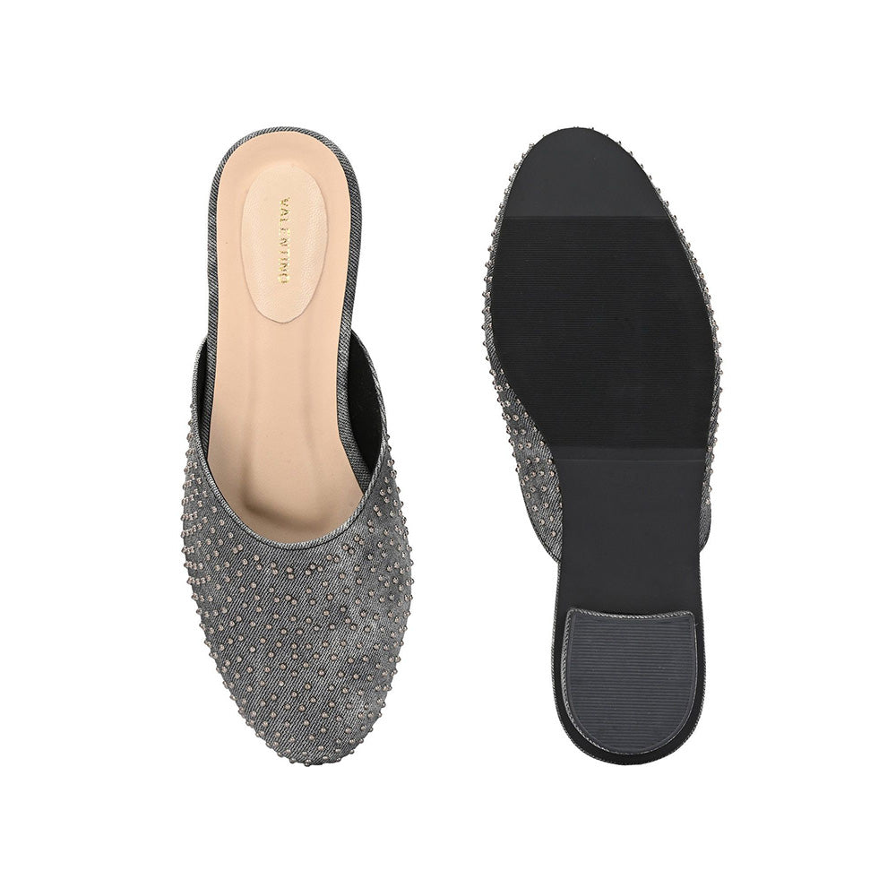Valentino Women Black Embellished Closed-Toe Mules