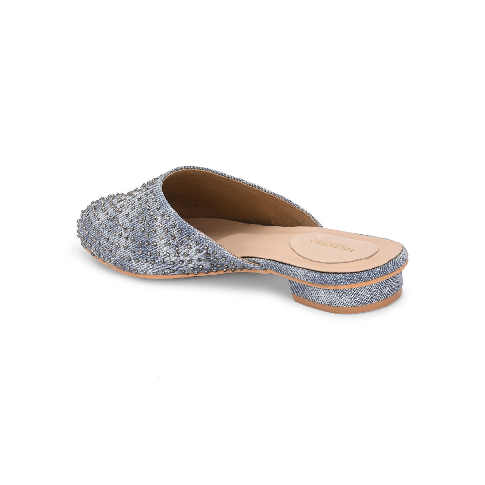 Valentino Women Blue Embellished Closed-Toe Mules