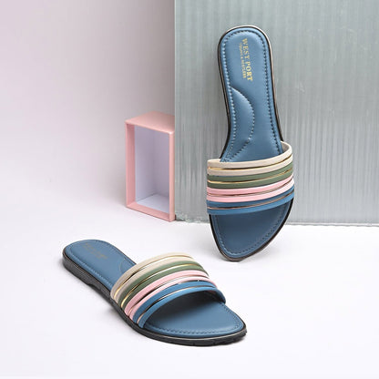 Valentino Women Blue Strap Flat Slides - Blue Base