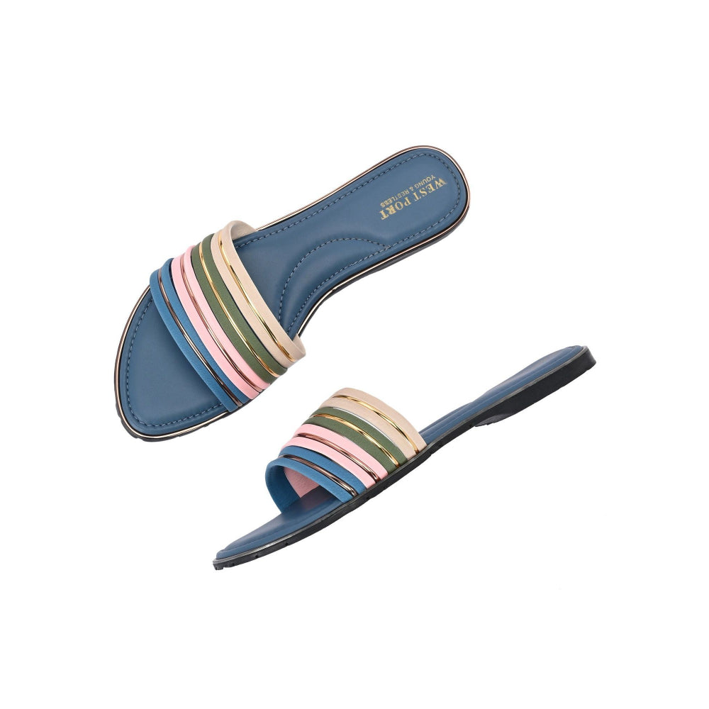 Valentino Women Blue Strap Flat Slides - Blue Base