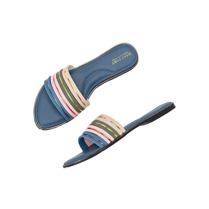 Valentino Women Blue Strap Flat Slides - Blue Base