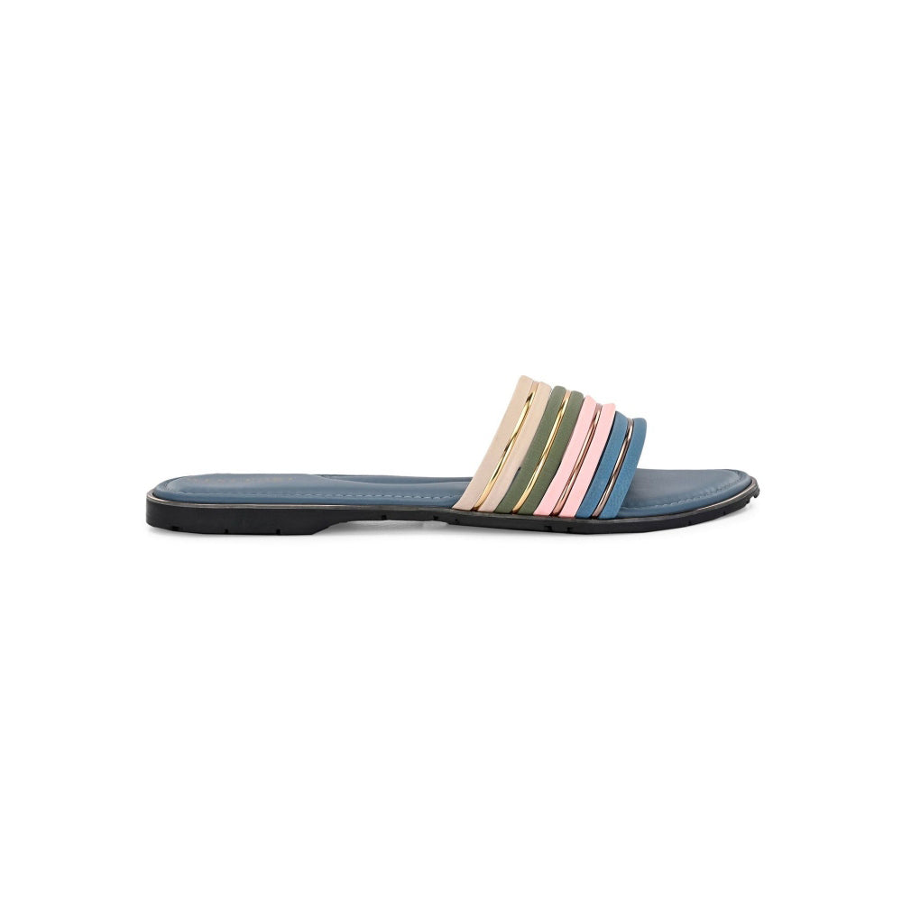 Valentino Women Blue Strap Flat Slides - Blue Base