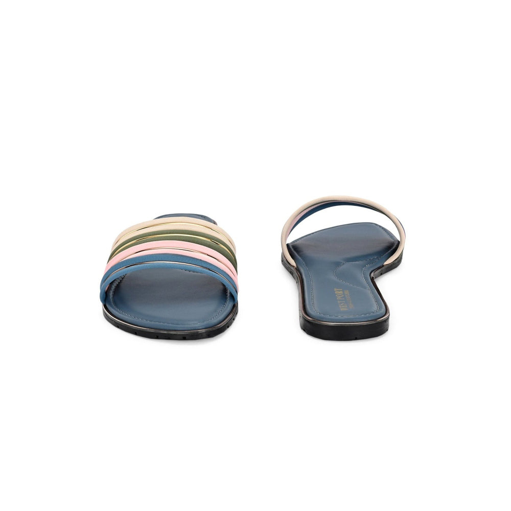 Valentino Women Blue Strap Flat Slides - Blue Base
