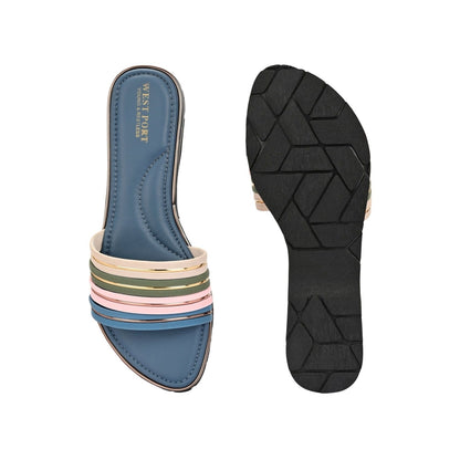 Valentino Women Blue Strap Flat Slides - Blue Base