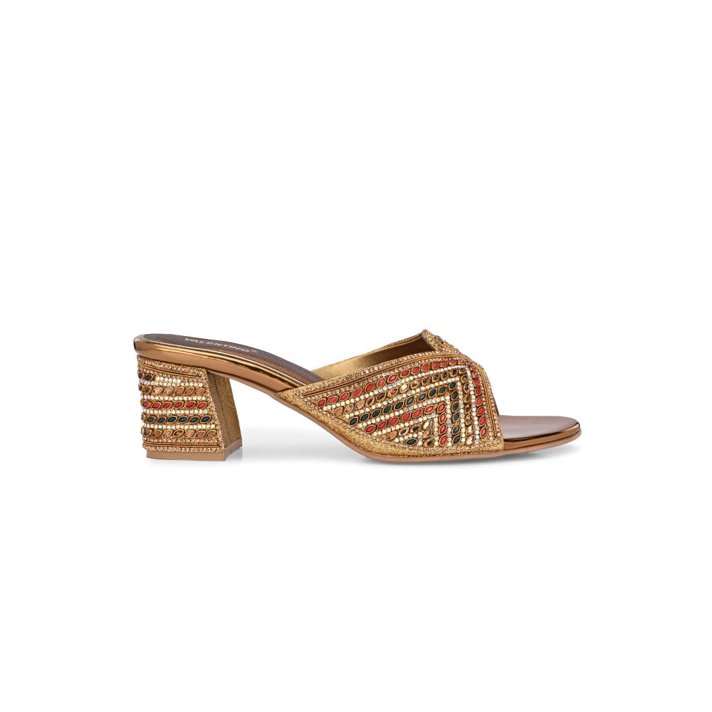 Valentino Women Partywear Embroidered Block Heel Sandal