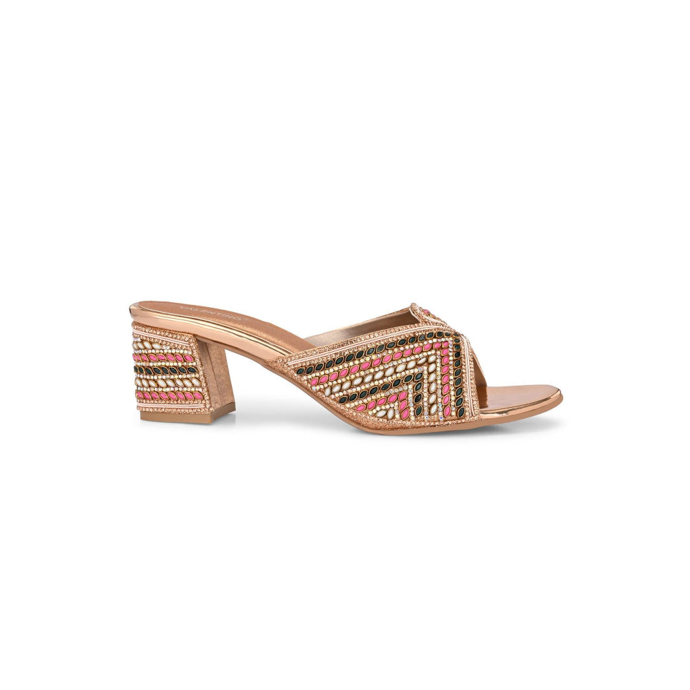 Valentino Women Partywear Embroidered Block Heel Sandal