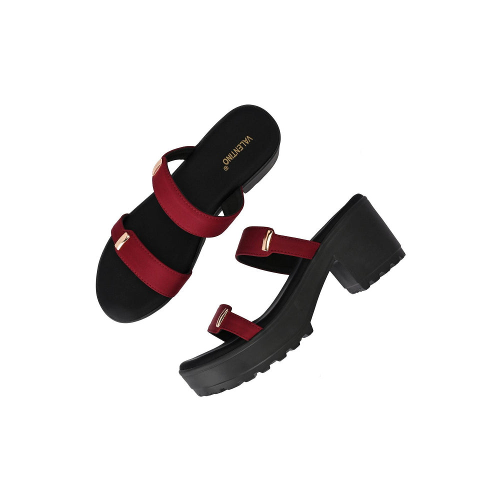 Valentino Women Double Strap Chunky Block Heel Sandal
