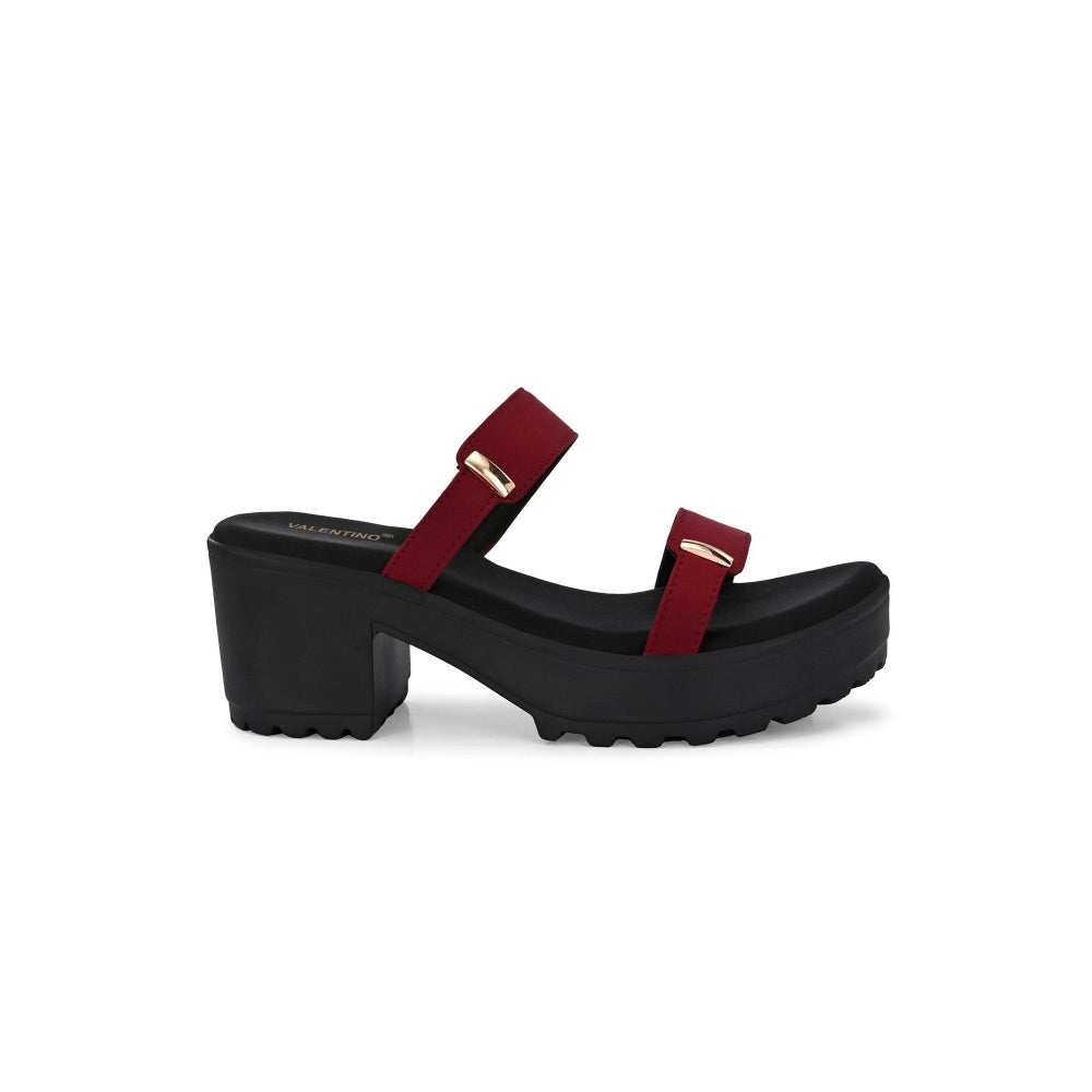 Valentino Women Double Strap Chunky Block Heel Sandal