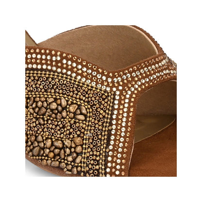 Valentino Women Tan Silver Crystal Block Heel Sandal