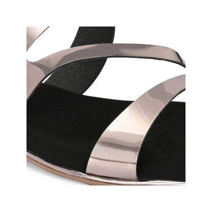 Valentino Women Metallic Triple Strap Metallic Flat Slide Sandal