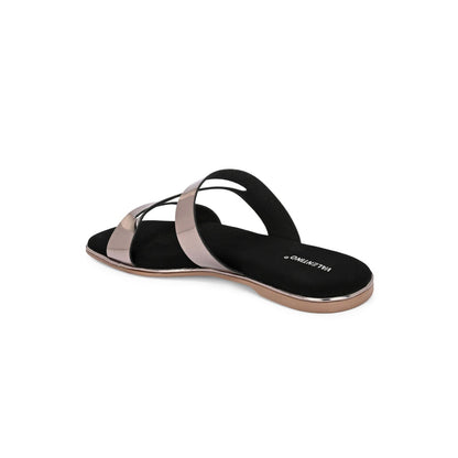 Valentino Women Metallic Triple Strap Metallic Flat Slide Sandal