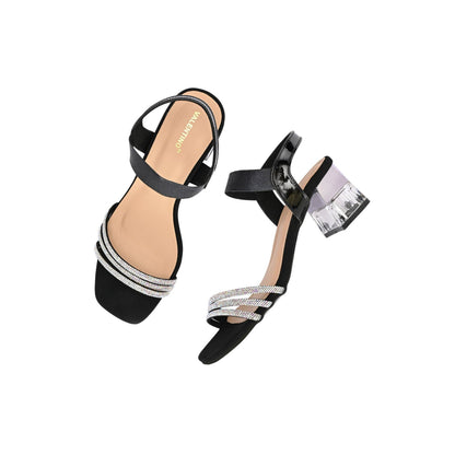 Valentino Women Black Strappy Crystal Block Heel Sandal