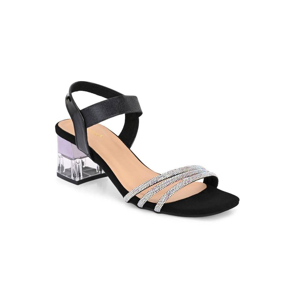 Valentino Women Black Strappy Crystal Block Heel Sandal