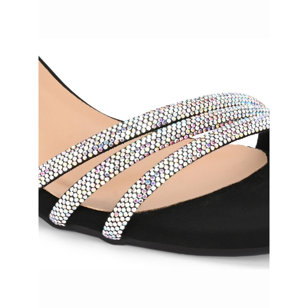 Valentino Women Black Strappy Crystal Block Heel Sandal