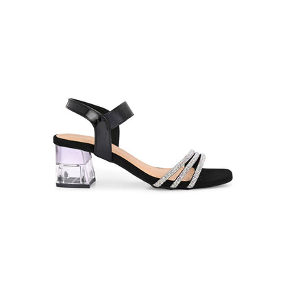 Valentino Women Black Strappy Crystal Block Heel Sandal