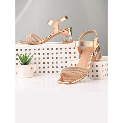 Valentino Women Rose Gold Strappy Crystal Block Heel Sandal