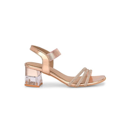 Valentino Women Rose Gold Strappy Crystal Block Heel Sandal