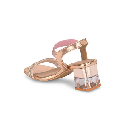 Valentino Women Rose Gold Strappy Crystal Block Heel Sandal