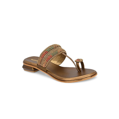 Valentino Women Gold Antique Beaded Toe Ring Flat Sandal