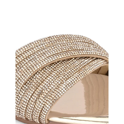 Valentino Women Gold Crystal Embellished Flat Slide Sandal