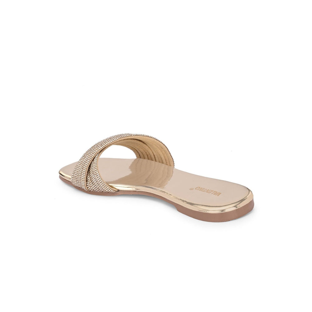 Valentino Women Gold Crystal Embellished Flat Slide Sandal