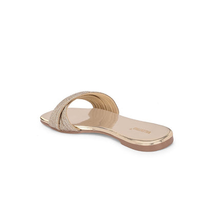 Valentino Women Gold Crystal Embellished Flat Slide Sandal
