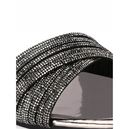 Valentino Women Metallic Crystal Embellished Flat Slide Sandal