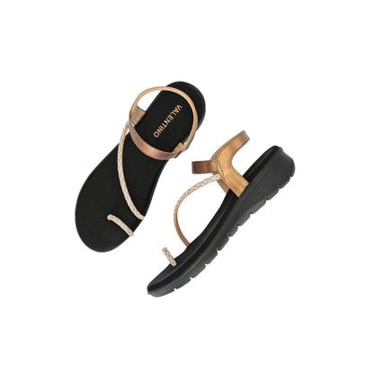 Valentino Women Antique Gold Crystal Toe Loop Comfort Sandal