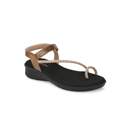 Valentino Women Antique Gold Crystal Toe Loop Comfort Sandal
