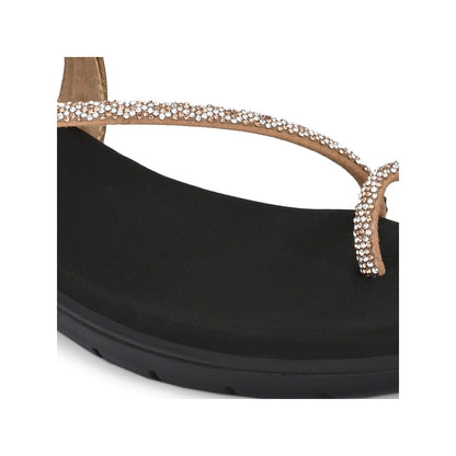 Valentino Women Antique Gold Crystal Toe Loop Comfort Sandal