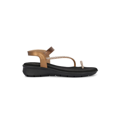 Valentino Women Antique Gold Crystal Toe Loop Comfort Sandal