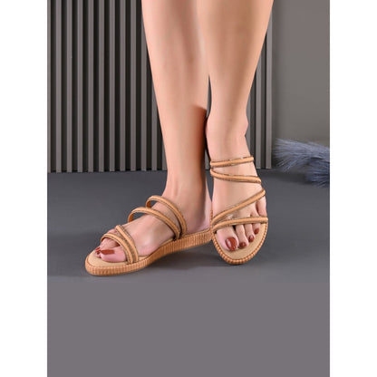 Valentino Women Beige Triple Strap Flat Comfort Sandal