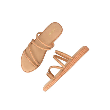 Valentino Women Beige Triple Strap Flat Comfort Sandal