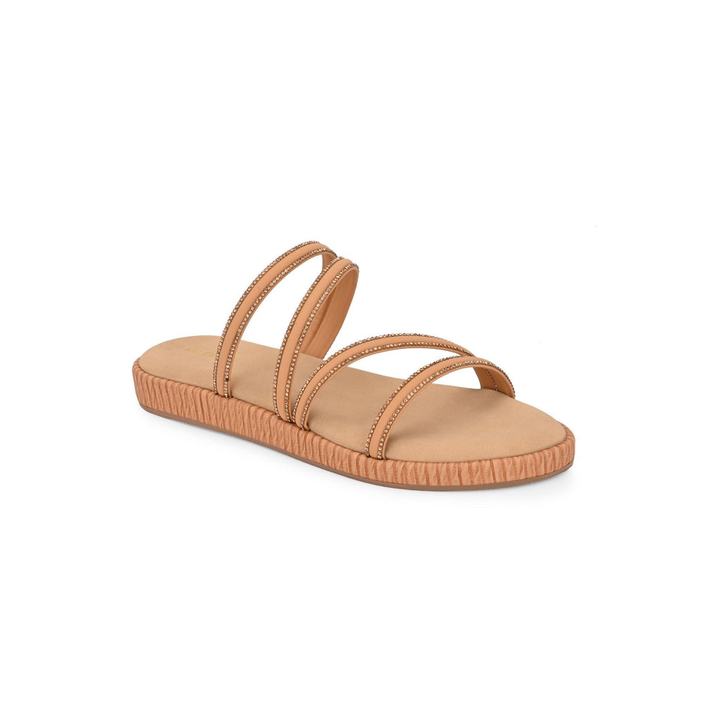 Valentino Women Beige Triple Strap Flat Comfort Sandal