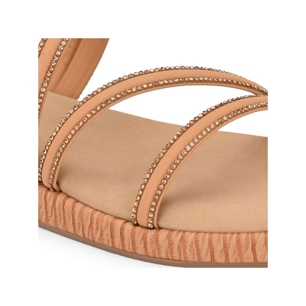 Valentino Women Beige Triple Strap Flat Comfort Sandal