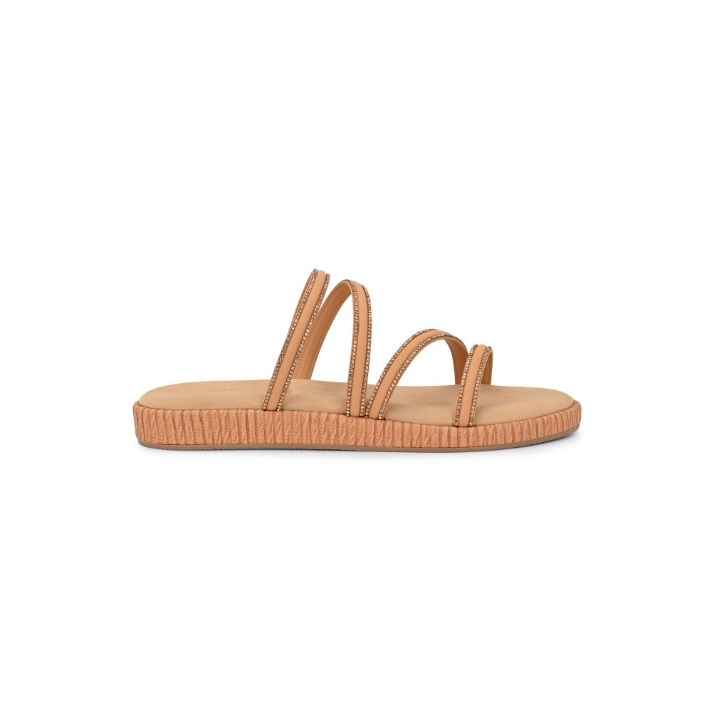 Valentino Women Beige Triple Strap Flat Comfort Sandal
