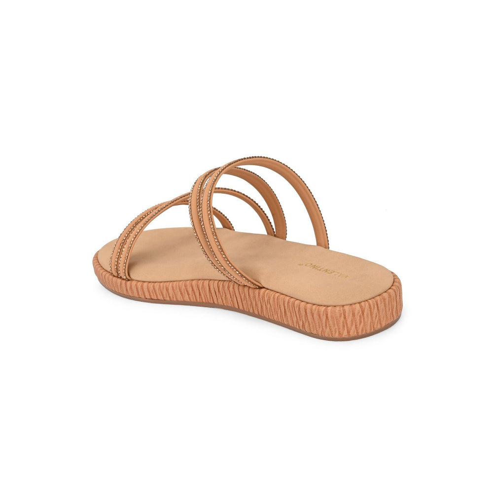Valentino Women Beige Triple Strap Flat Comfort Sandal