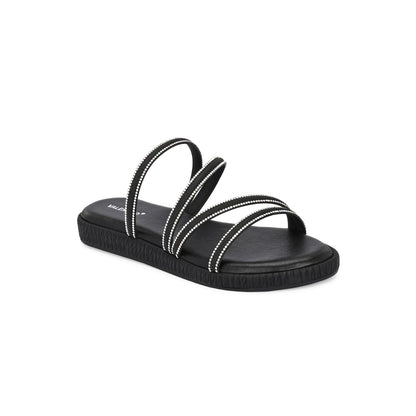 Valentino Women Black Triple Strap Flat Comfort Sandal